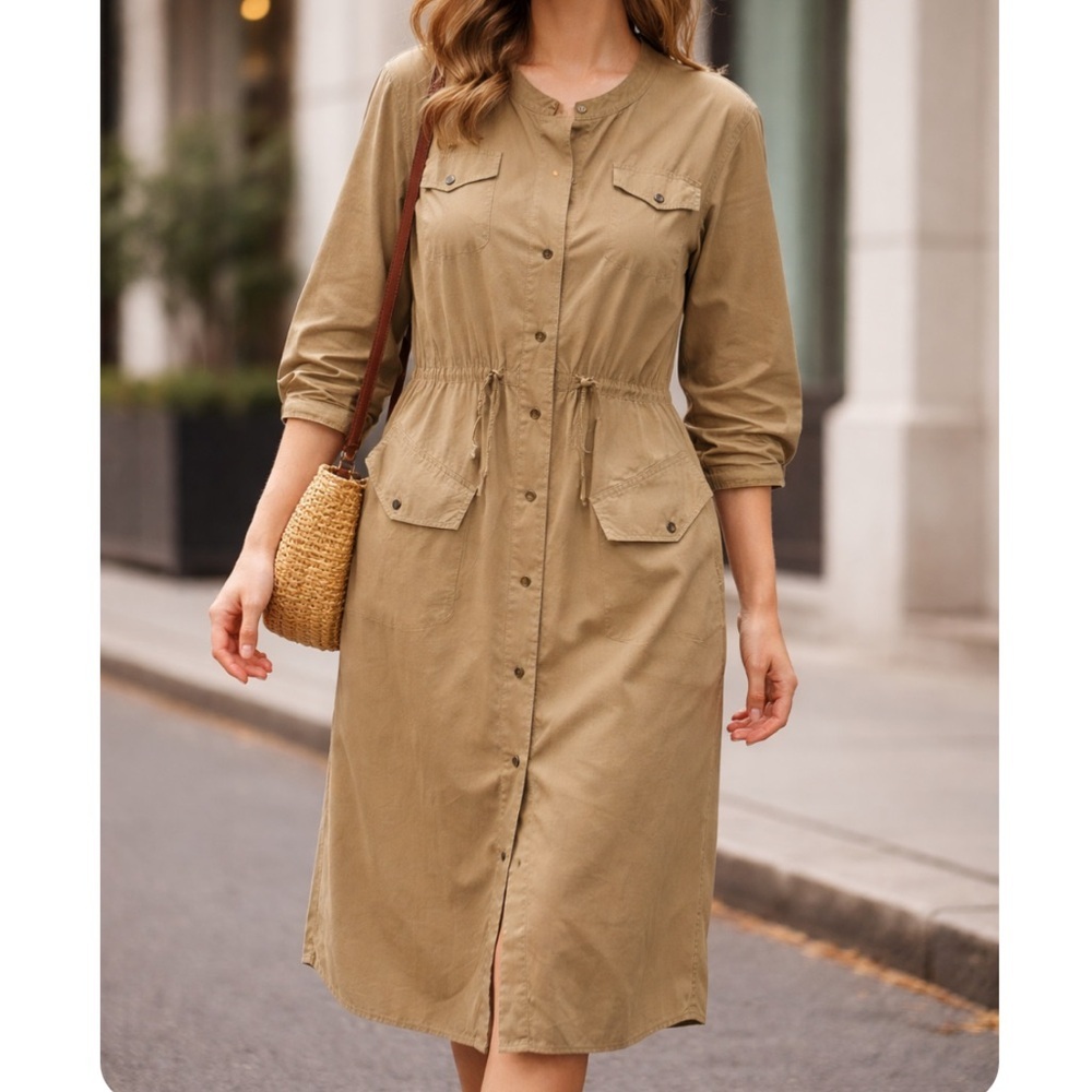 Dorothee Schumacher Khaki Trench Button-Down Midi Dress